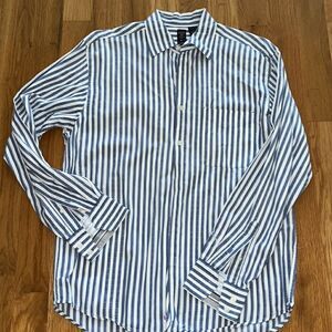 Izod Maritime vintage Blue French stripe sailing yacht boat sailboat shirt M
